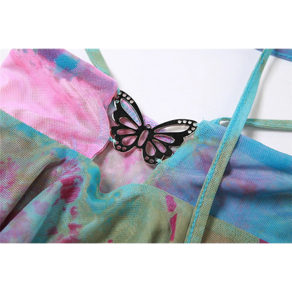 Tie-Dye Fairy Set – Butterfly Crop Top & Wrap Mini Skirt - - Sets