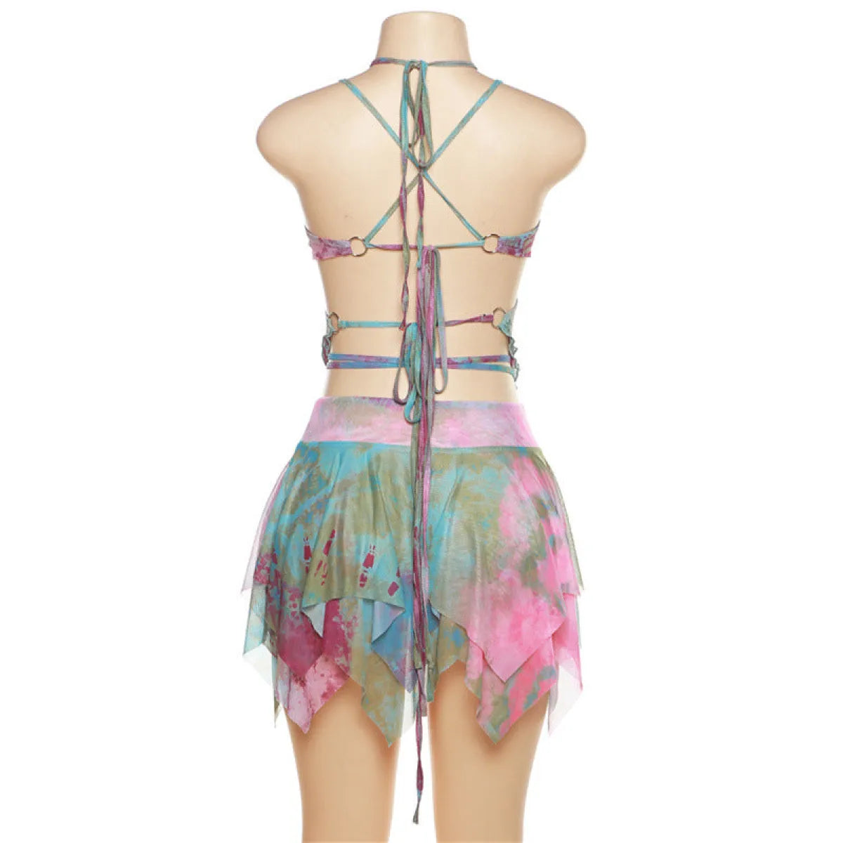 Tie-Dye Fairy Set – Butterfly Crop Top & Wrap Mini Skirt - - Sets