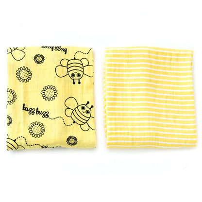 Milk&Moo Set of 2 Buzzy Bee Baby Muslin Swaddle Blanket One Size Yellow Babies