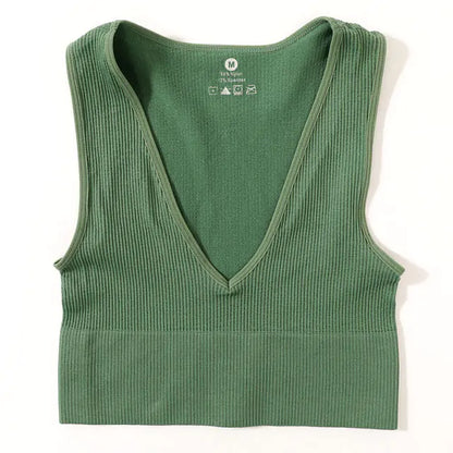 Vintage Seamless Deep V-Neck Crop Top Green Extra Large