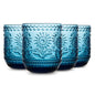 Set of 4 Blue 12 Oz Floral Embossed Drinking Glasses - Blue - drinkware