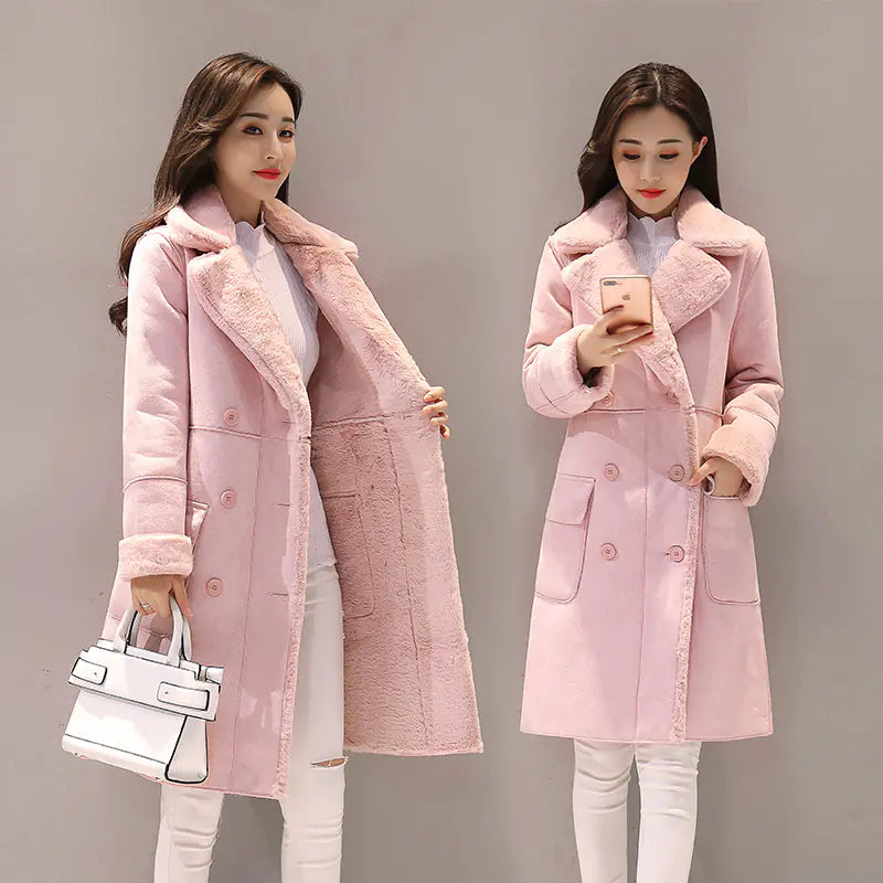 Women's Long Lambswool Coat - Korean Winter Style - Kia Day Design