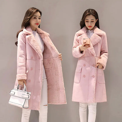 Women's Long Lambswool Coat - Korean Winter Style - Kia Day Design