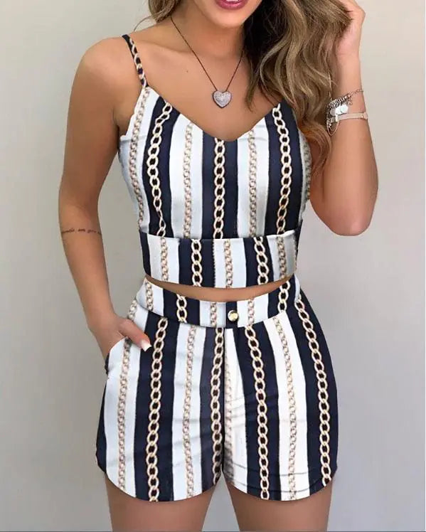 Sleeveless Print Top and Shorts Set