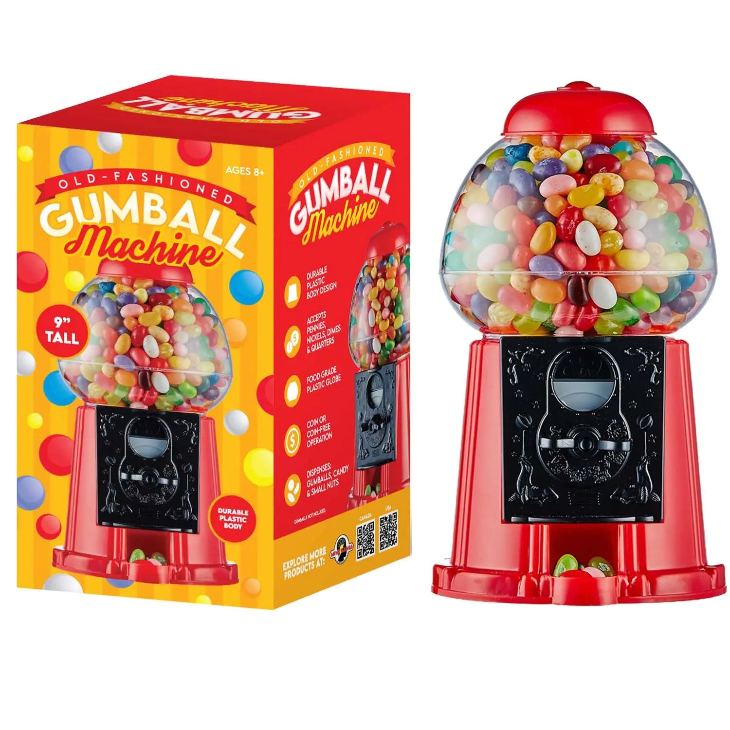 Tradeopia 9" Gumball Machine for Kids and Adults - Plastic Old Fashioned Gumball Machine Enjoyable Gift for Any Occasion (Gumballs Not Included) Kia Day Design