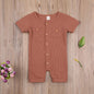 Solid Color Short Sleeve Round Neck Button Baby Playsuit Kia Day Design