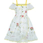 Girls Off Shoulder Flower Embroidered Ruffled Party Dress - White 6 - dress
