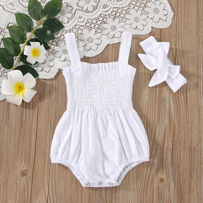 Infant Baby Girls Summer Elastic Jumpsuit Rompers White