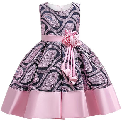 Baby Girls Flower Striped Dress Pink Grey 9T