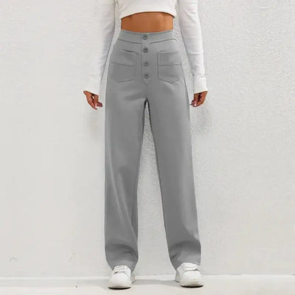 High- Waisted Casual Pants Gray Double Extra Large