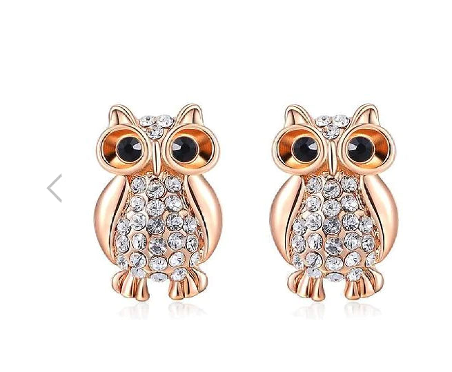 Fashion Owl Crystal Stud Earrings