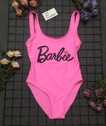 Barbie Doll One-Piece Swimsuit with Lettering