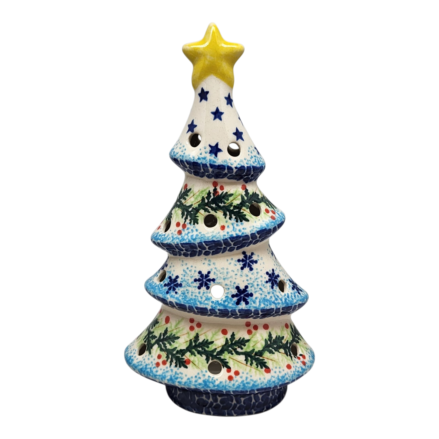 Polish Pottery Christmas Tree Luminary - Winter Wonderland Pattern - Default Title - Christmas >> Decor