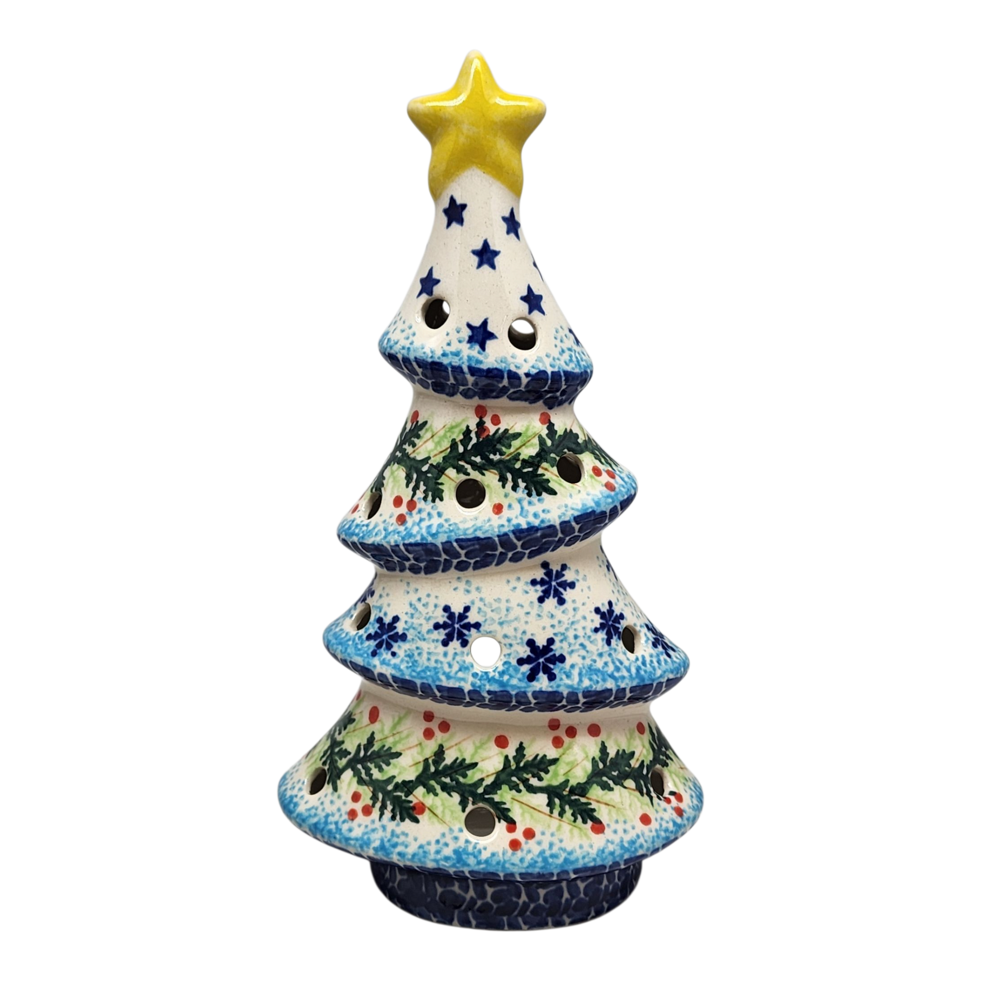 Polish Pottery Christmas Tree Luminary - Winter Wonderland Pattern - Default Title - Christmas >> Decor