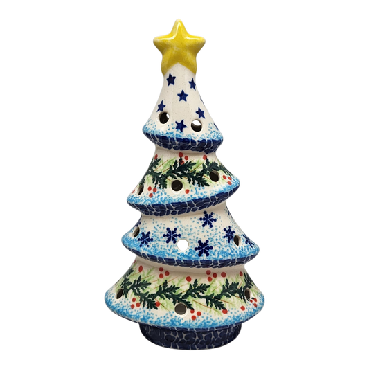 Polish Pottery Christmas Tree Luminary - Winter Wonderland Pattern - Default Title - Christmas >> Decor