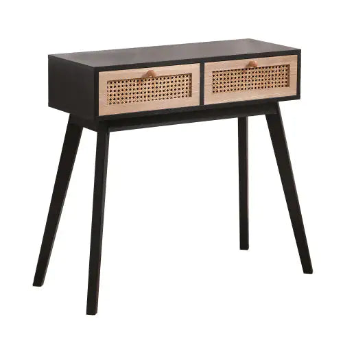 Solid Wood Side Table with Two Rattan Drawers - Kia Day Design