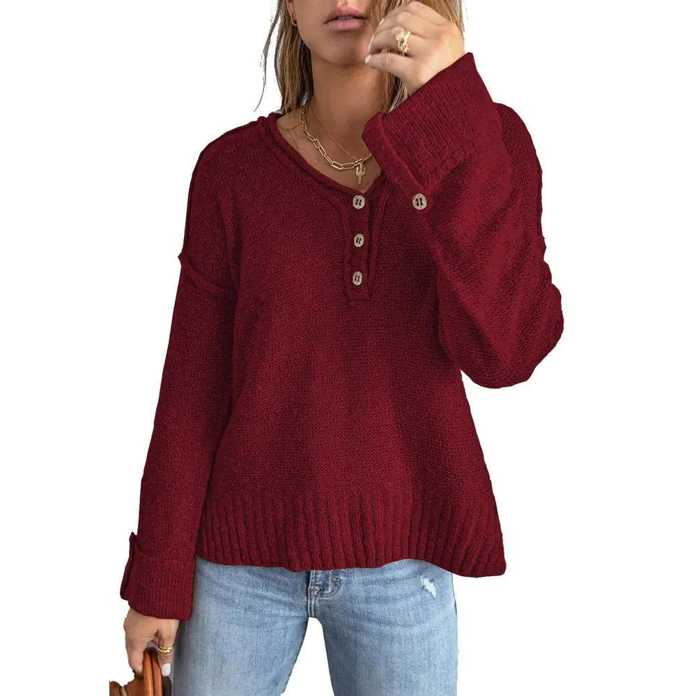 Loose Button Knitted Sweater for Women's Fashion