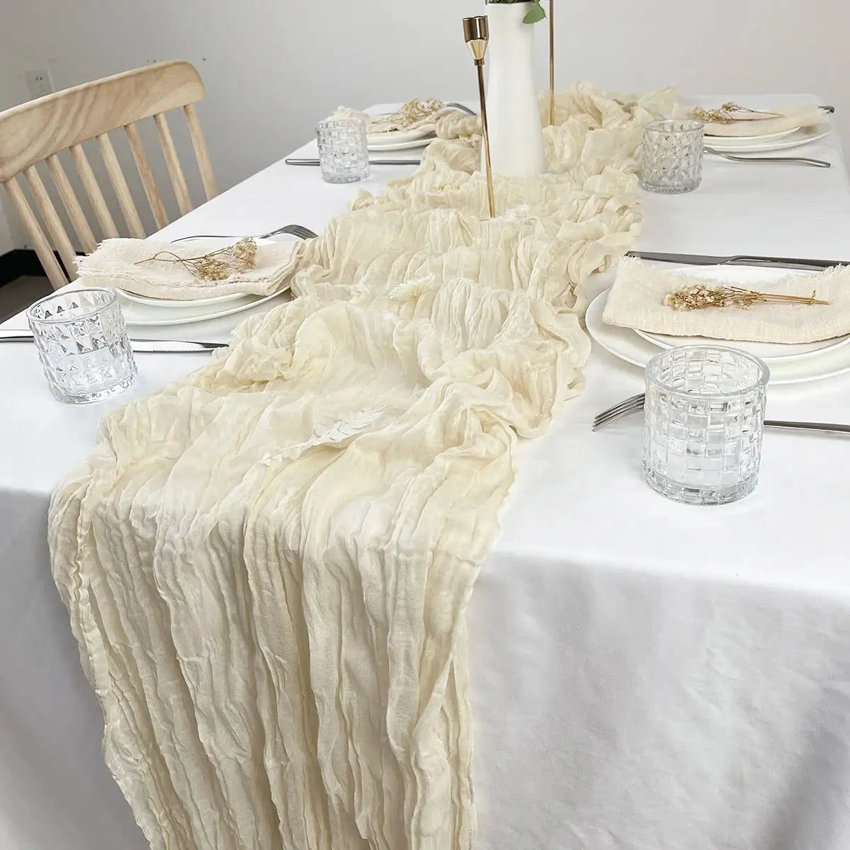 Semi-Sheer Gauze Table Runner Sage Cheesecloth Table Setting