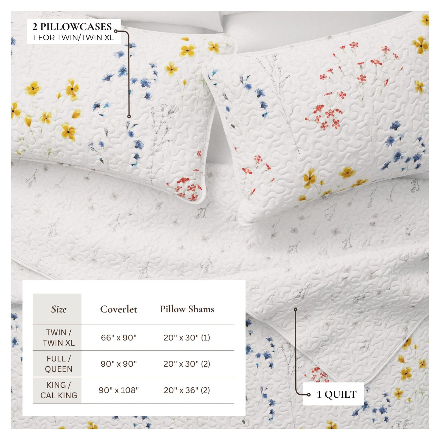 Wildflower Floral Quilt Set - Marianne Collection - - Quilts