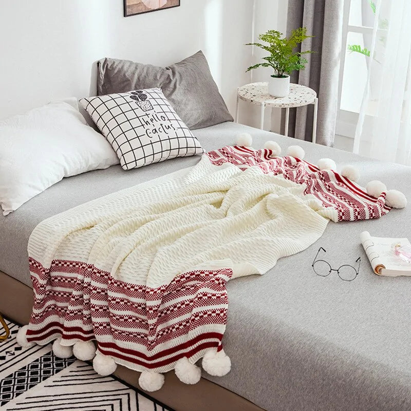 European-Style Striped Knitted Throw Blanket