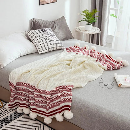European-Style Striped Knitted Throw Blanket Kia Day Design