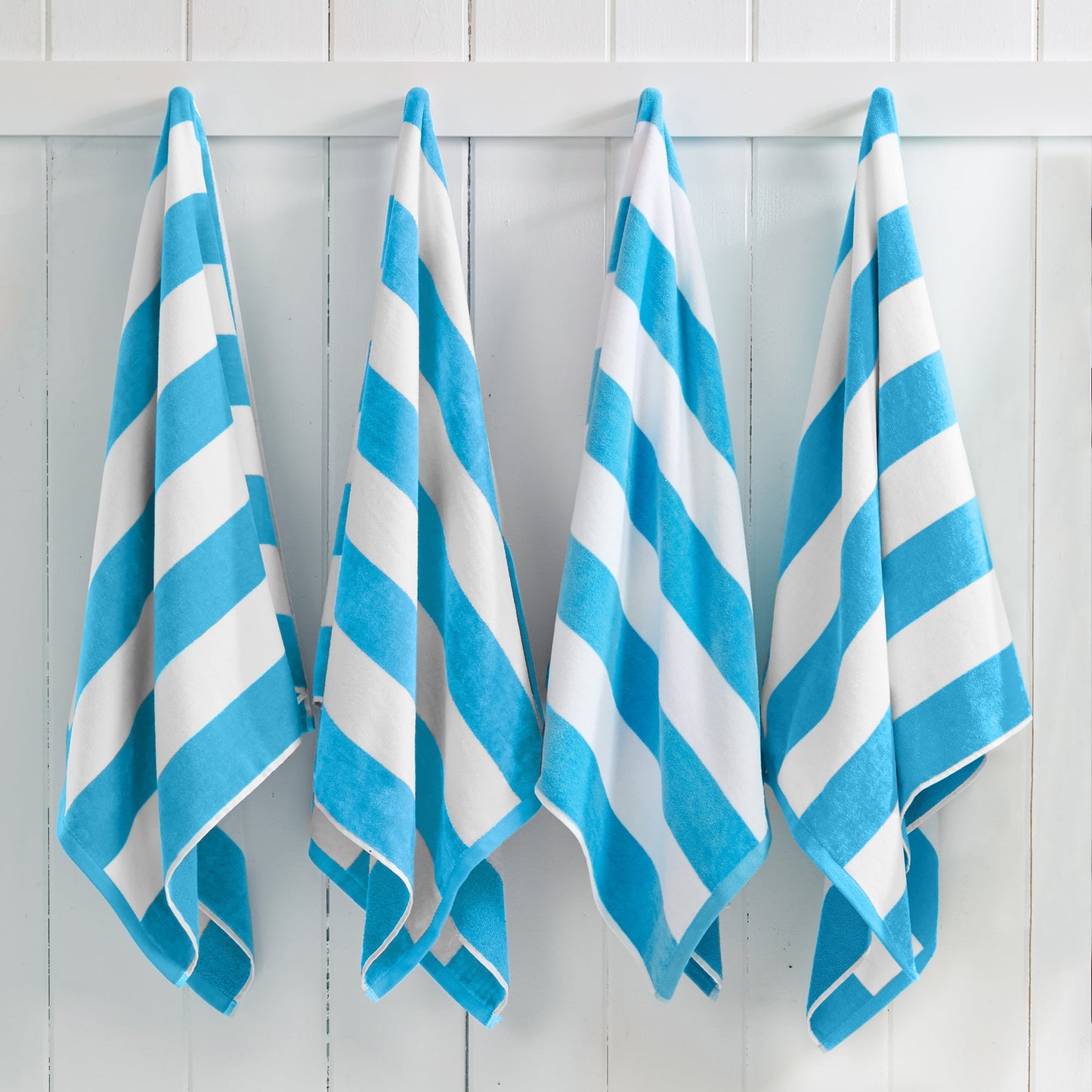 Cotton Velour Cabana Stripe Beach Towel - Novia Collection - 4 Pack- 30" x 60" Air Blue -