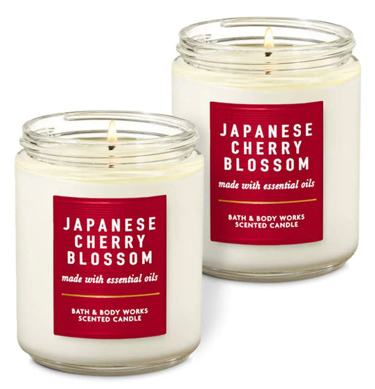 Pack of 2 Bath & Body Works Japanese Cherry Blossom Single Wick Scented Candles - - candles