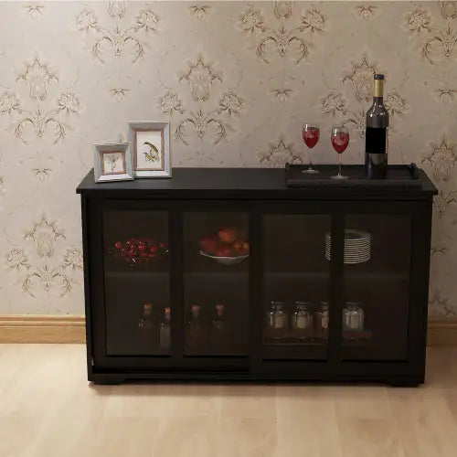 Black Storage Cabinet with Glass Doors - Kia Day Design