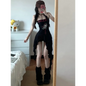 Strapless Irregular Hem Dress – Y2K Gothic Harajuku Punk Style - Black - Dresses