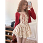 Sweet Lolita Floral Lace Mini Dress Set – Y2K Red Cardigan Suit - Set - Clothing Sets