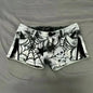 Y2K Punk Spider Web Denim Shorts – Low Waist Skull Star Print - White - Women's Shorts