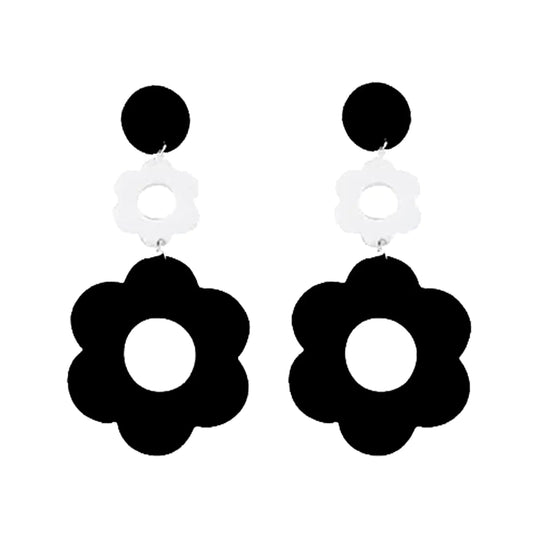 60s 73s Flower Acrylic Earrings Acrylic Earrings Simple Retro Disco Hippie Earrings Orange Bohemian Flower Dangle Drop Earrings Christmas New Year Jewelry Gift(black)