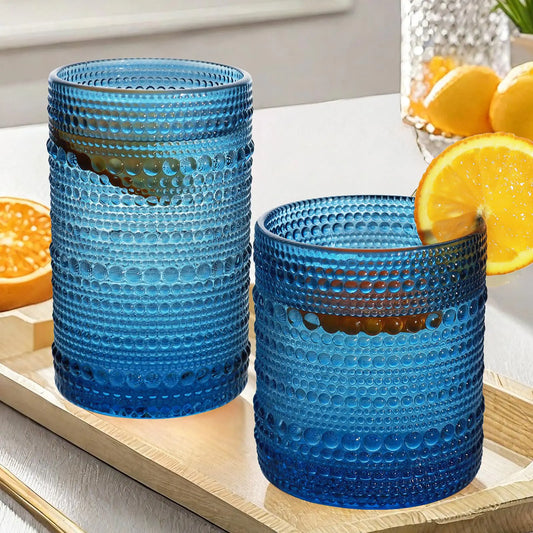 Lumkit Vintage Hobnail Driinking Glasses Set Glassware Drinking Set of 8 12 oz Highball Glasses & 10 oz Cocktail Glasses Tumbler Glasses for Cocktails Whiskey Juice Milk