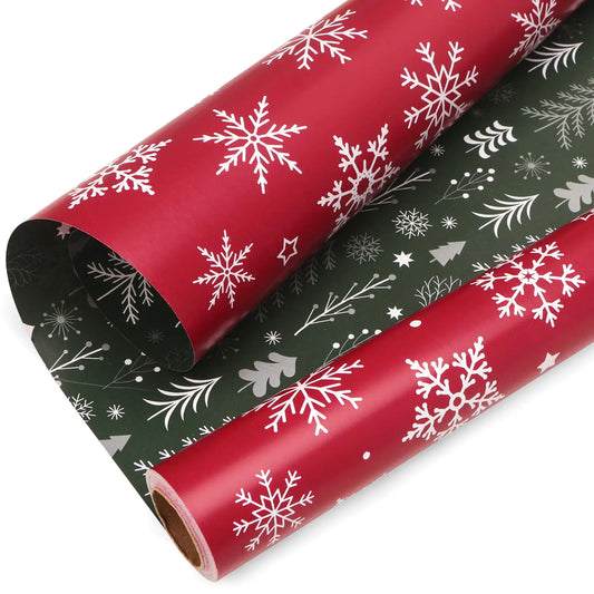 Ribbli Reversible Snowflake and Christmas Tree Wrapping Paper - - wrapping paper