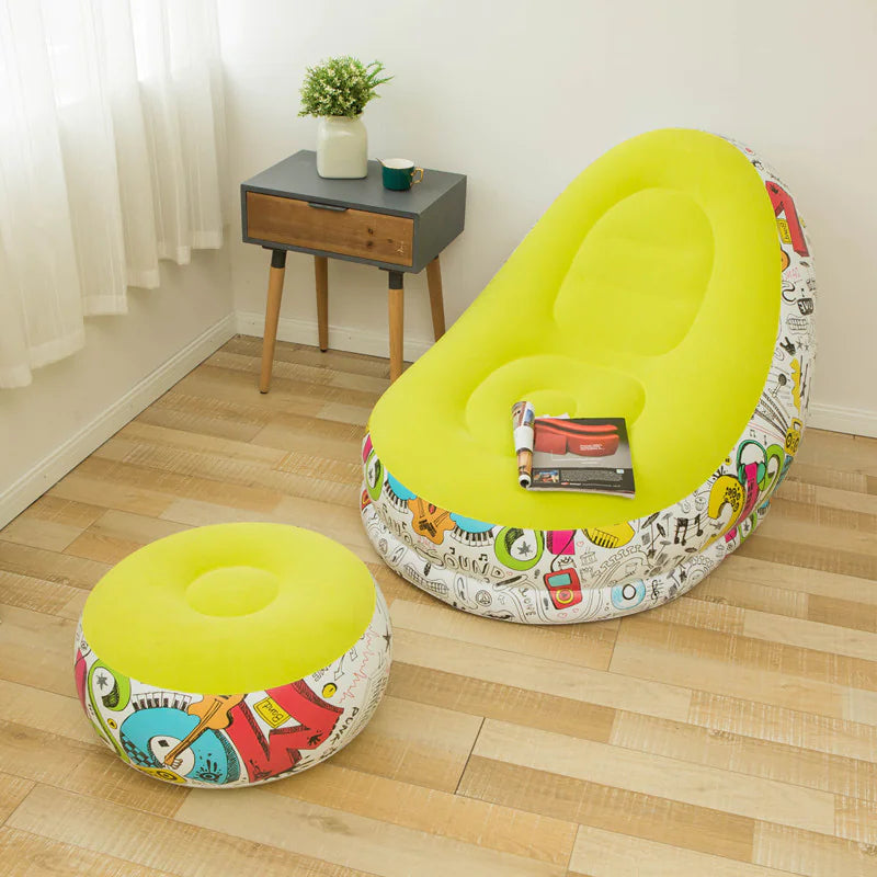 Thick Inflatable Lazy Chair with Footstool - - chair
