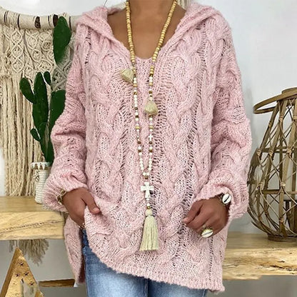 Women's Hooded Solid Color Knitted Sweater - Kia Day Design