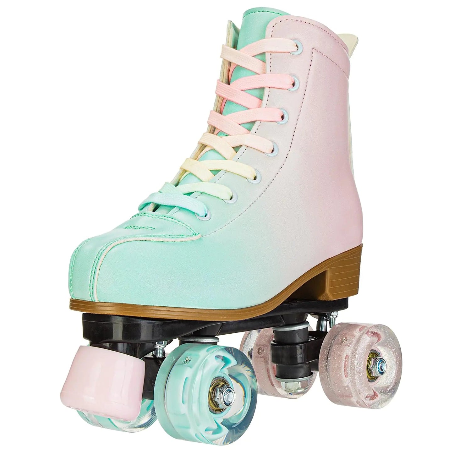 Magnitt Roller Skates for Girl and Women Rainbow Leather Roller Skate Ages 8-12 for Beginner Indoor Outdoor (Pink US:4) Kia Day Design