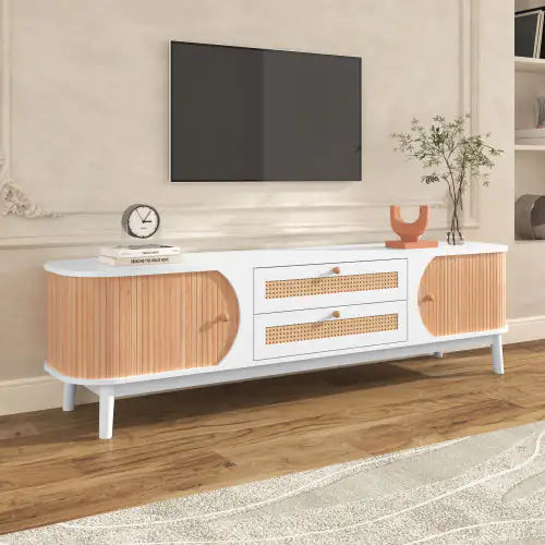 White Rattan TV Stand for TVs Up To 75'' - Kia Day Design