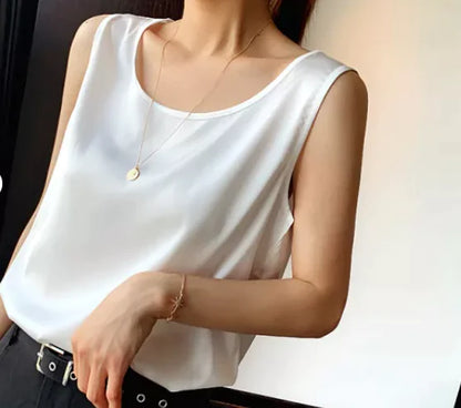 Women's Sleeveless Satin Blouse - Kia Day Design