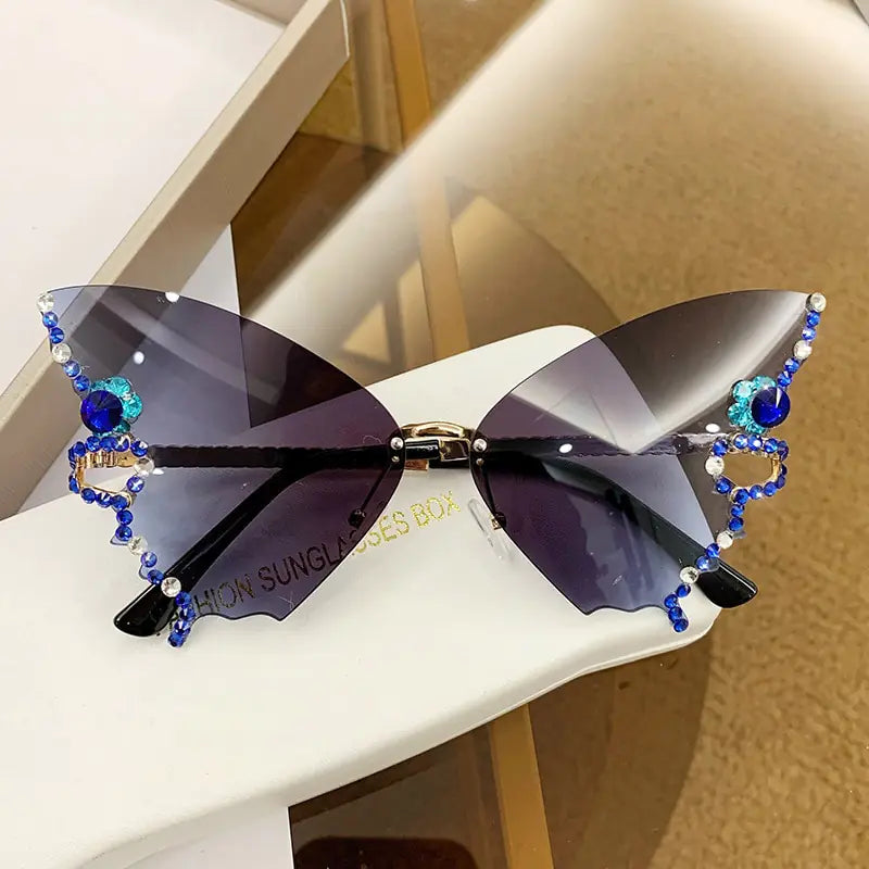 Diamond Butterfly Sunglasses Women Rimless Oversized Kia Day Design