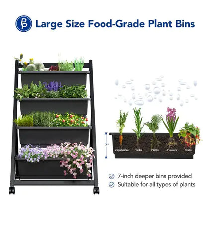 4 Tier Vertical Wheeled Garden Bed - - planter