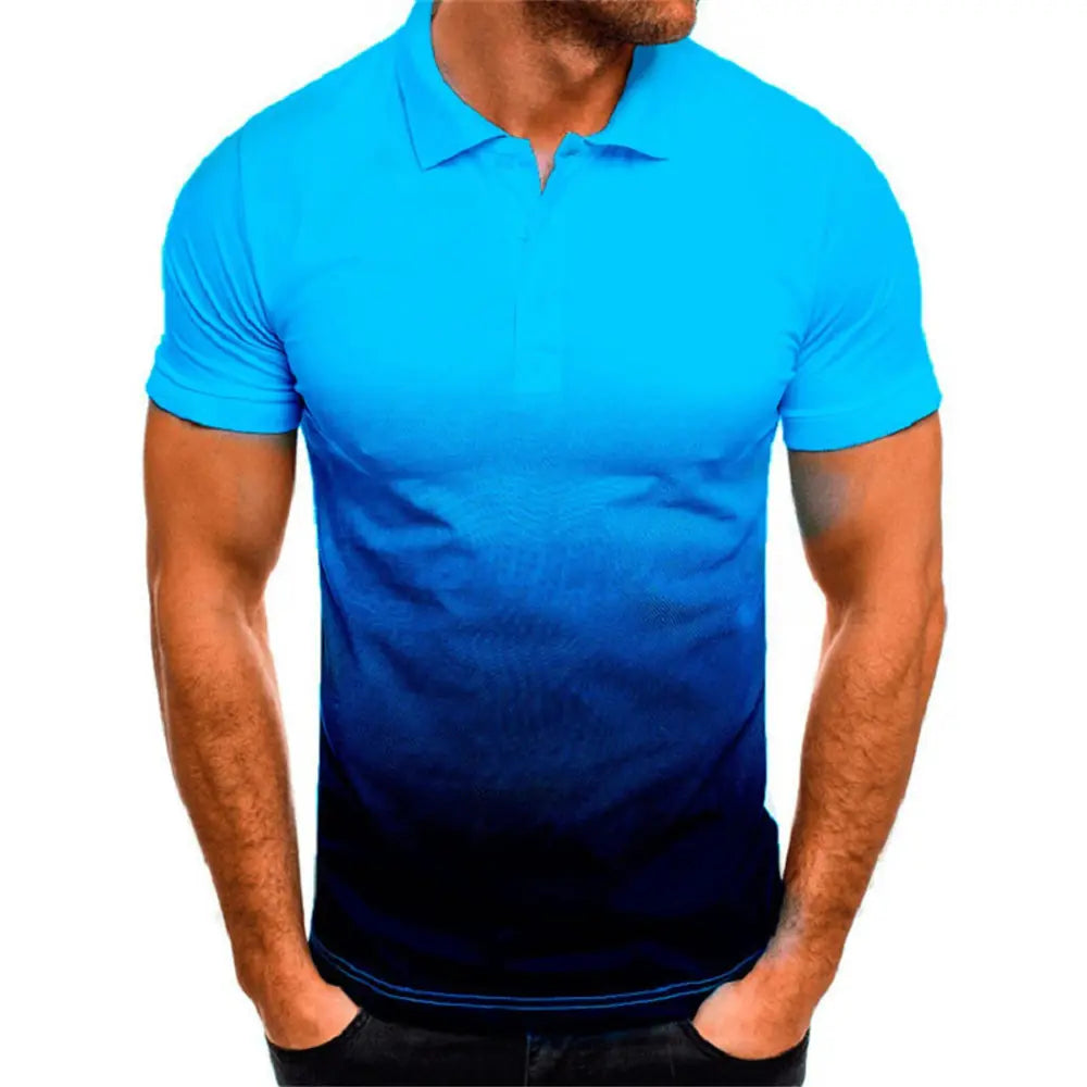 3D Gradual Change Short Sleeve Polo Shirt - - shirt