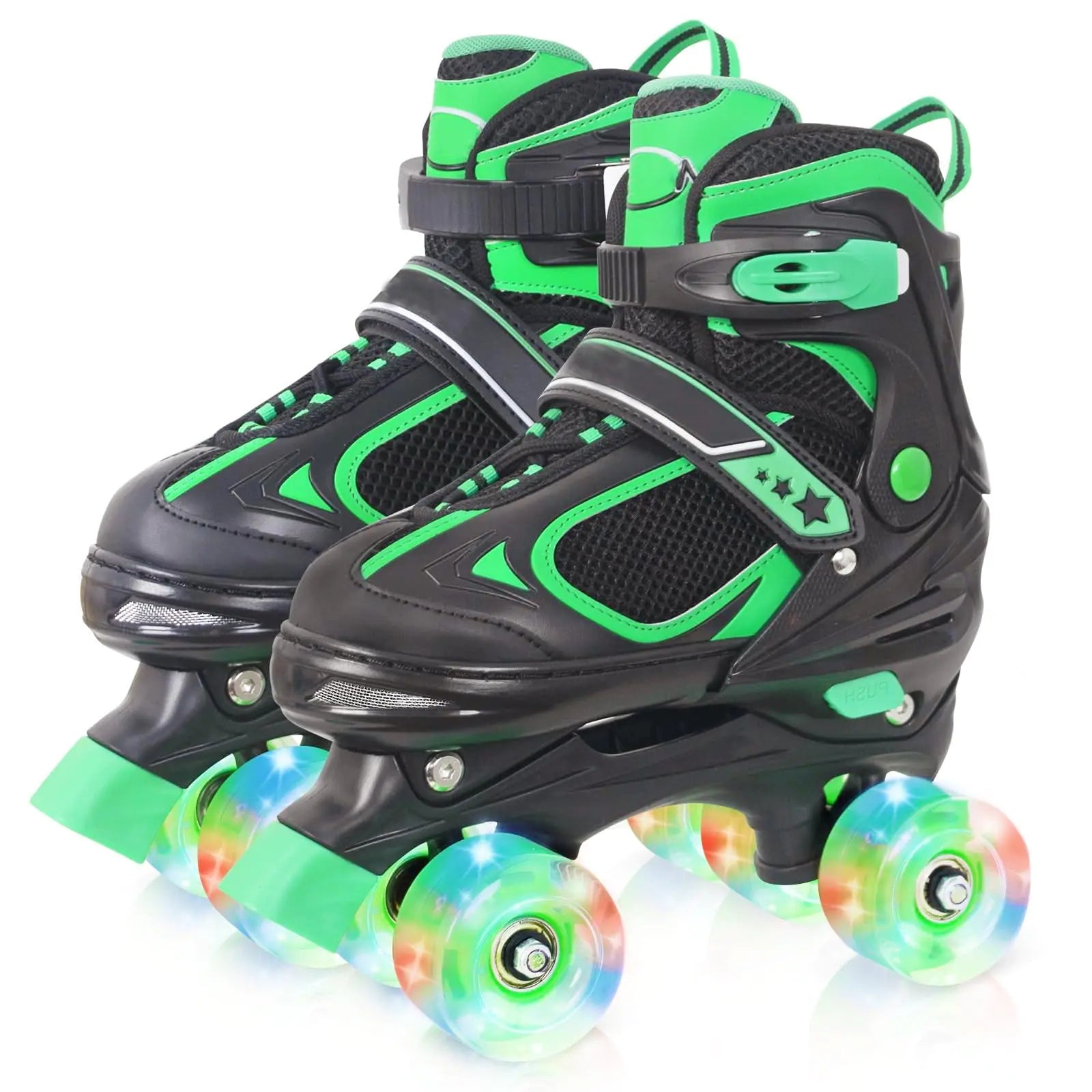 Nattork Kids Roller Skates Adjustable Quad Skates with Light up Wheels - Green Medium(1-4 US) -Big Kid - skates