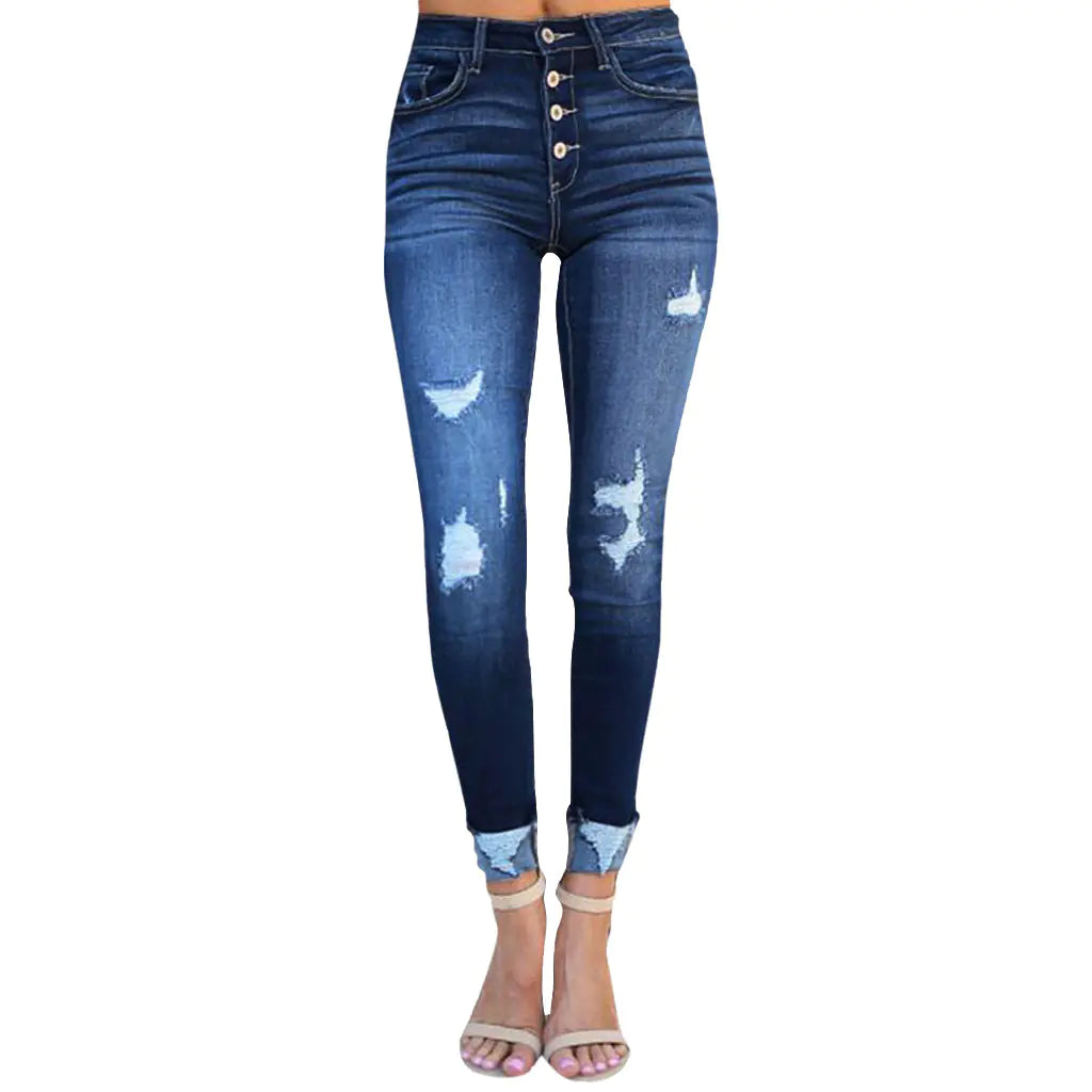 Pin Buckle Slim Fit Jeans - - Women's Fashion - Women's Clothing - Bottoms - Jeans
