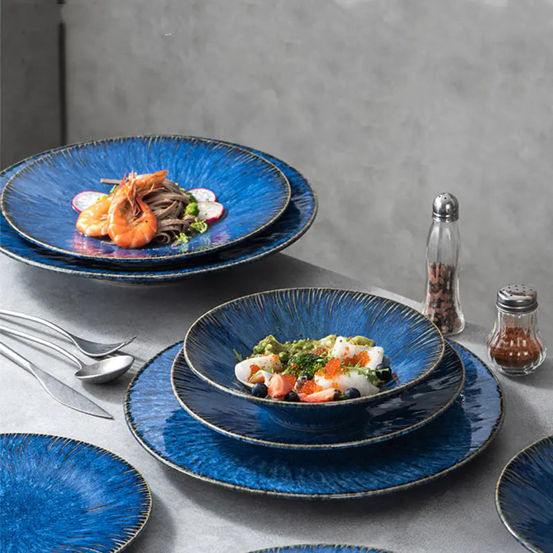 Nordic Blue Ceramic Plate for Steak and Tableware Kia Day Design