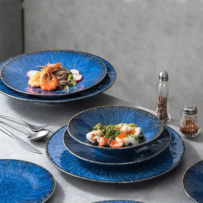 Nordic Blue Ceramic Plate for Steak and Tableware Kia Day Design