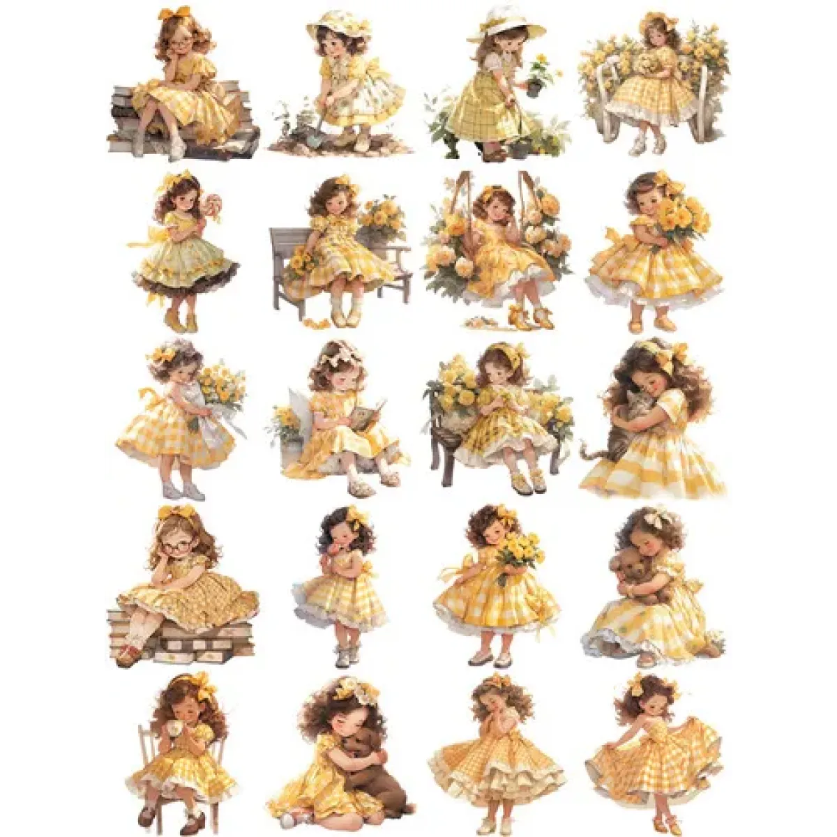20Pcs Yellow Dress Girl Stickers - Cute DIY Scrapbooking Decorative Stickers - Yellow -