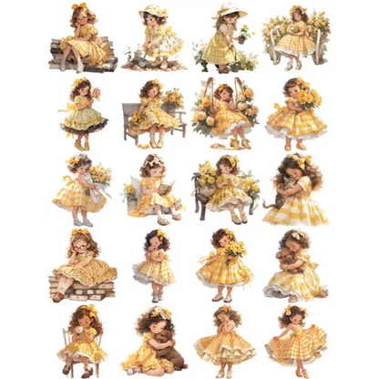 20Pcs Yellow Dress Girl Stickers - Cute DIY Scrapbooking Decorative Stickers - Yellow -