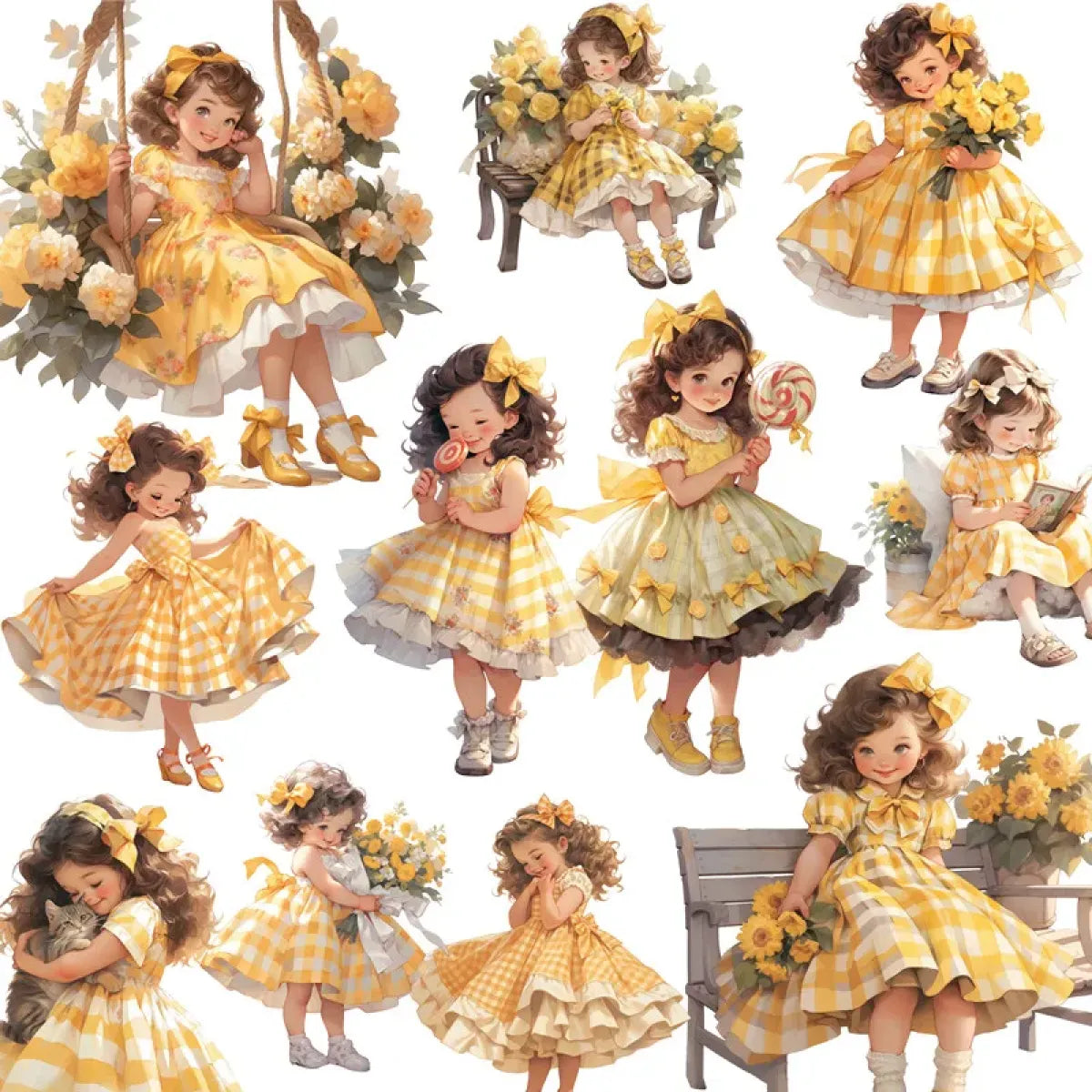 20Pcs Yellow Dress Girl Stickers - Cute DIY Scrapbooking Decorative Stickers - -
