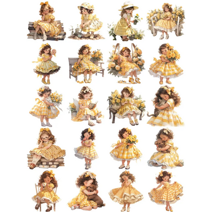 20Pcs Yellow Dress Girl Stickers - Cute DIY Scrapbooking Decorative Stickers - -